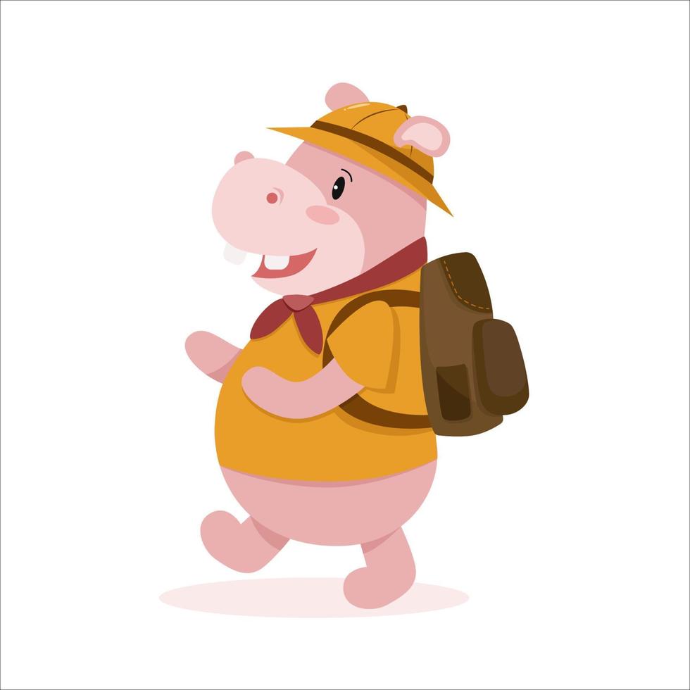 linda hipopótamo hipopótamo aventuras animal. plano vector ilustración para niños producto, mascota, impresión y niños libro.