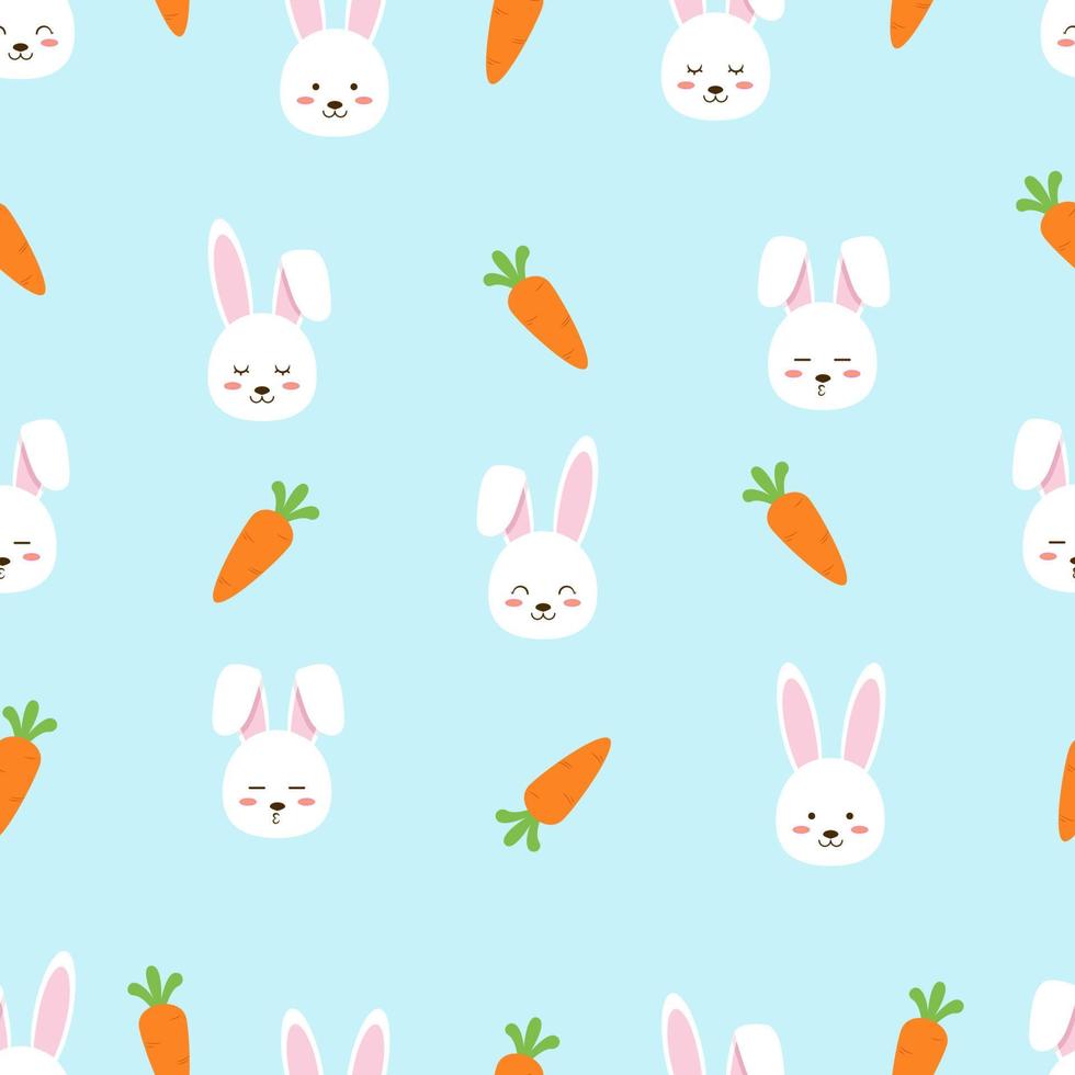 easter bunny rabbit face seamless pattern on blue background. Flat vector for printing paper and fabric textile.