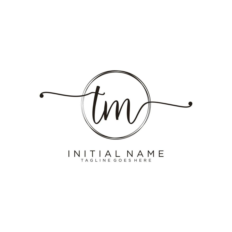 Initial TM feminine logo collections template. handwriting logo of initial signature, wedding, fashion, jewerly, boutique, floral and botanical with creative template for any company or business. vector