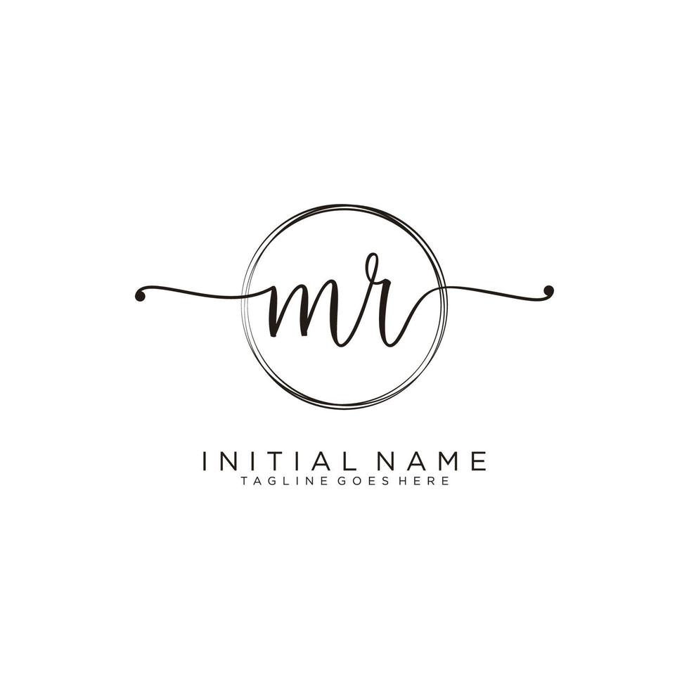 Initial MR feminine logo collections template. handwriting logo of initial signature, wedding, fashion, jewerly, boutique, floral and botanical with creative template for any company or business. vector