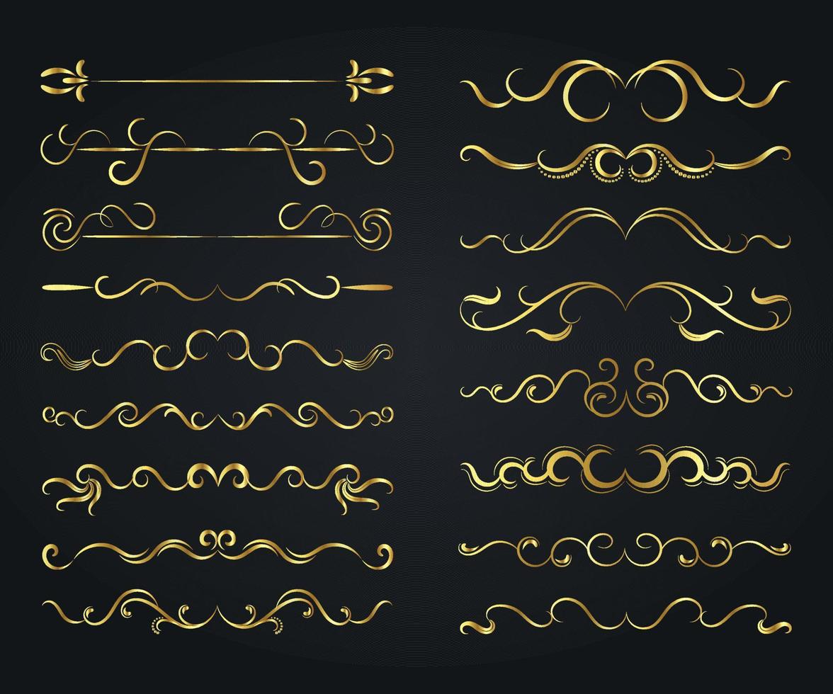 Golden floral dividers elements mega collection decoration pack vector