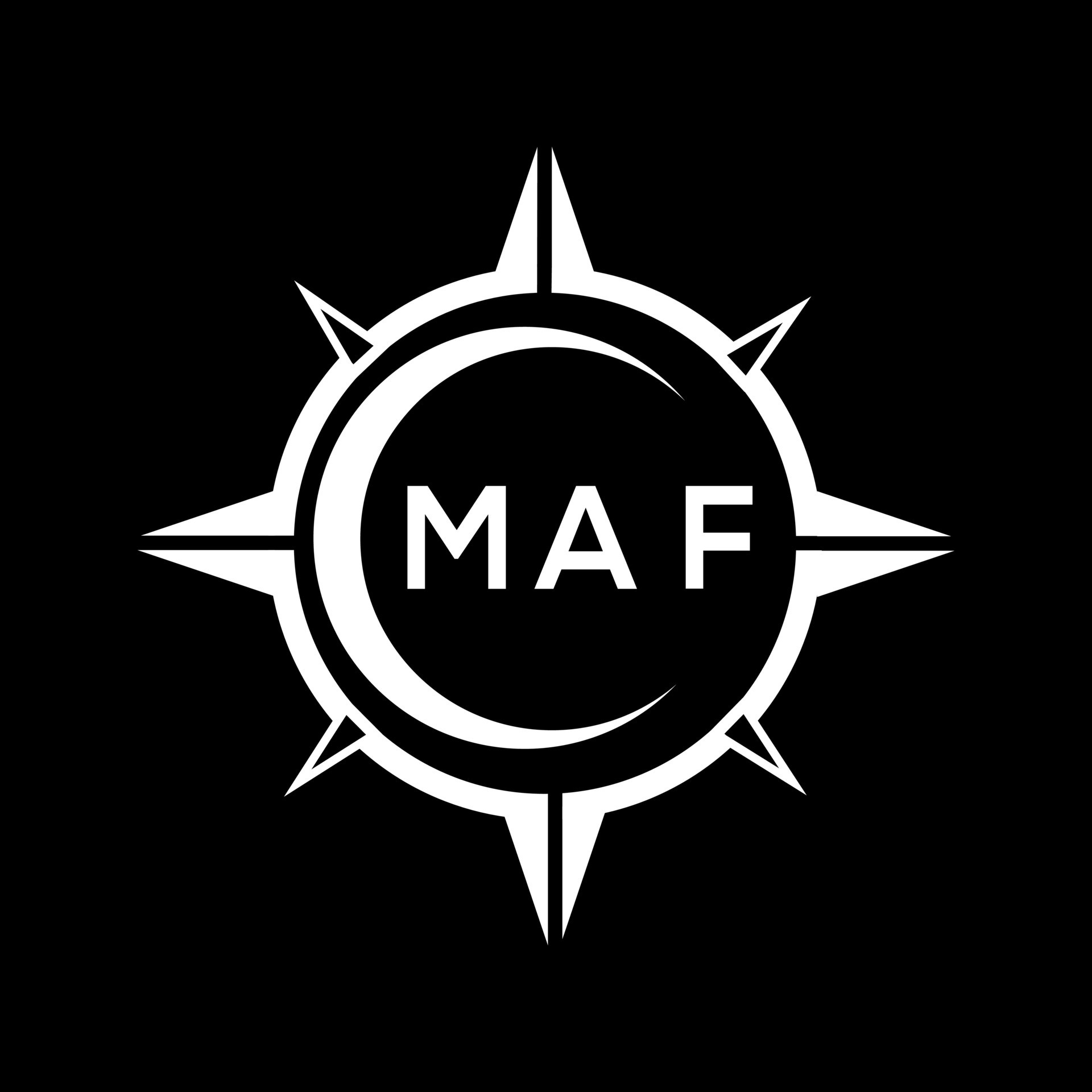 MAF abstract monogram shield logo design on black background. MAF creative initials letter logo