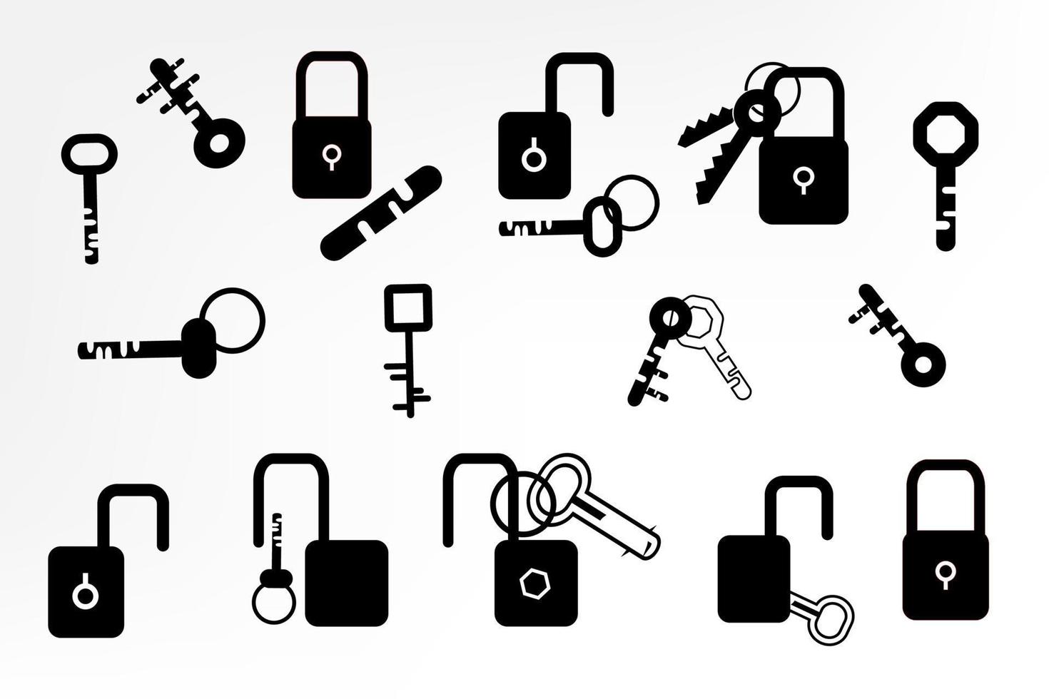 Set of key lock security silhouette icon element for decorative abstract background vector illustration