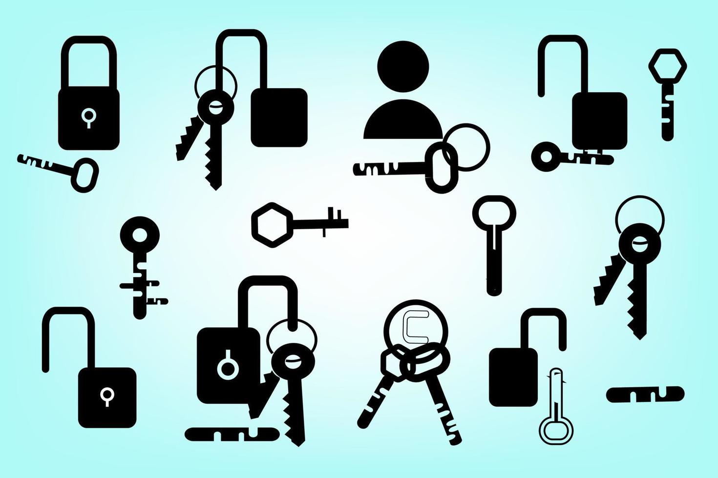 Collection of icons key lock security silhouette for decorative abstract background vector illustration