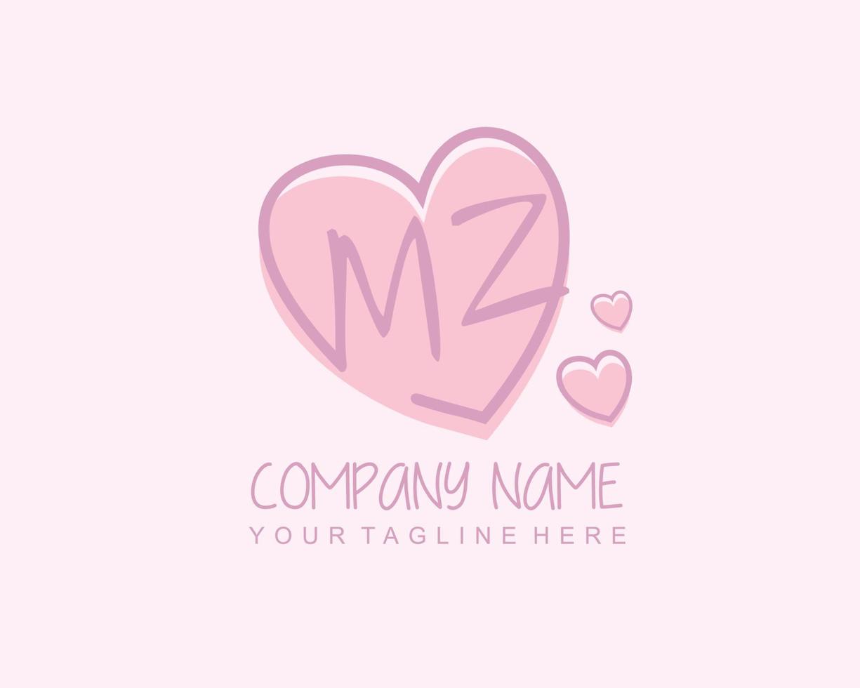 Initial MZ with heart love logo template vector