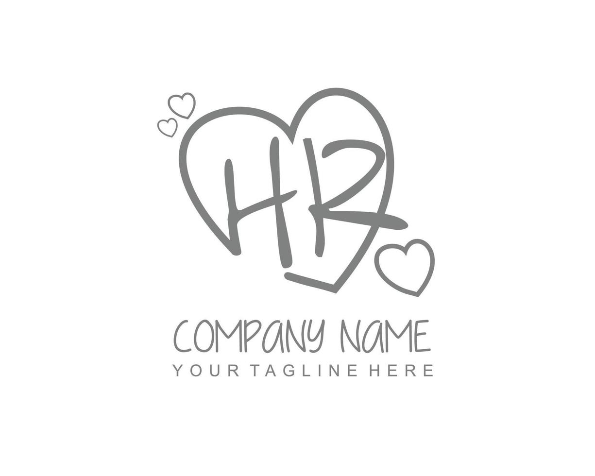 Initial HR with heart love logo template vector