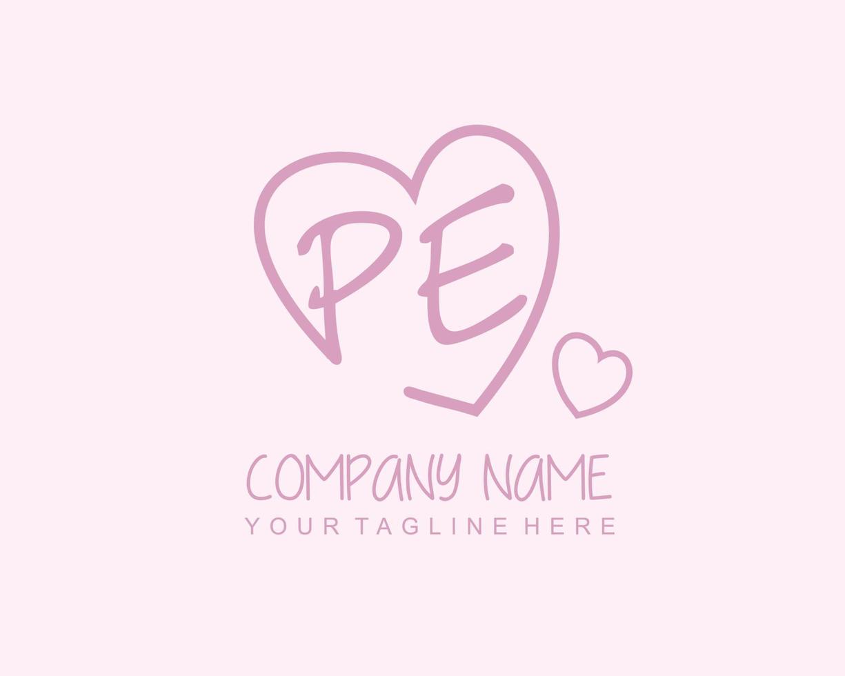 Initial PE with heart love logo template vector