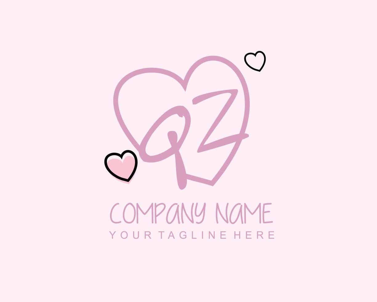 Initial QZ with heart love logo template vector
