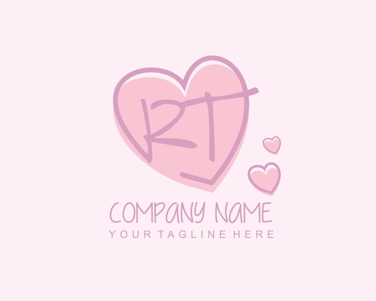 Initial RT with heart love logo template vector