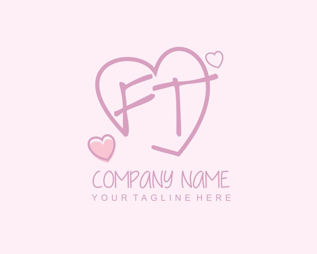 Initial FT with heart love logo template vector