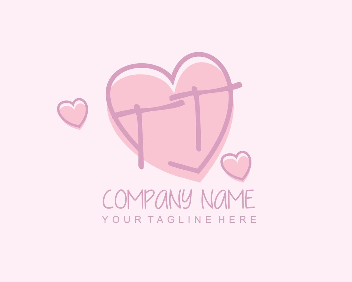 Initial TT with heart love logo template vector