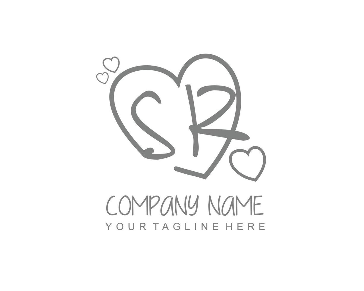 Initial SR with heart love logo template vector