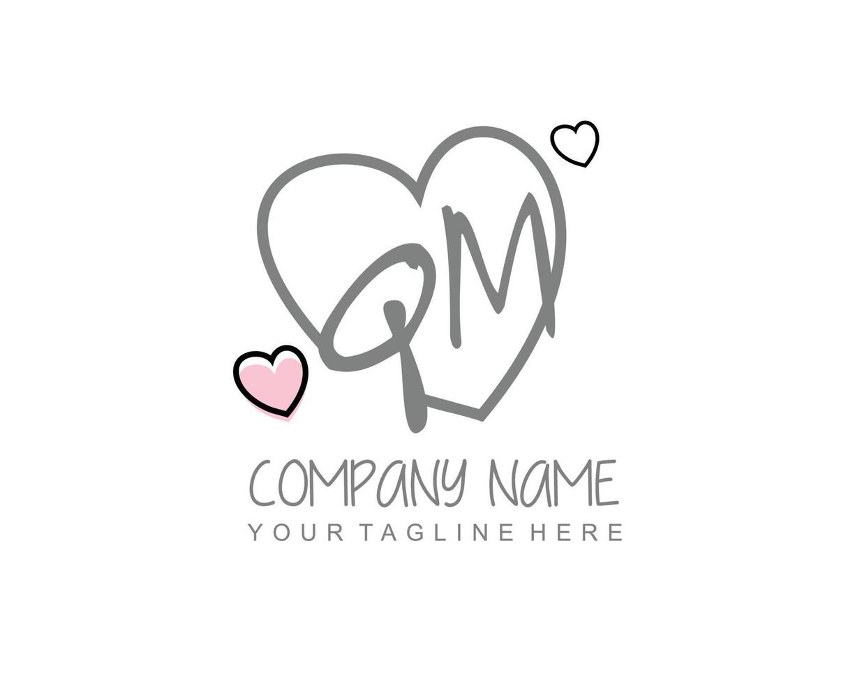 Initial QM with heart love logo template vector