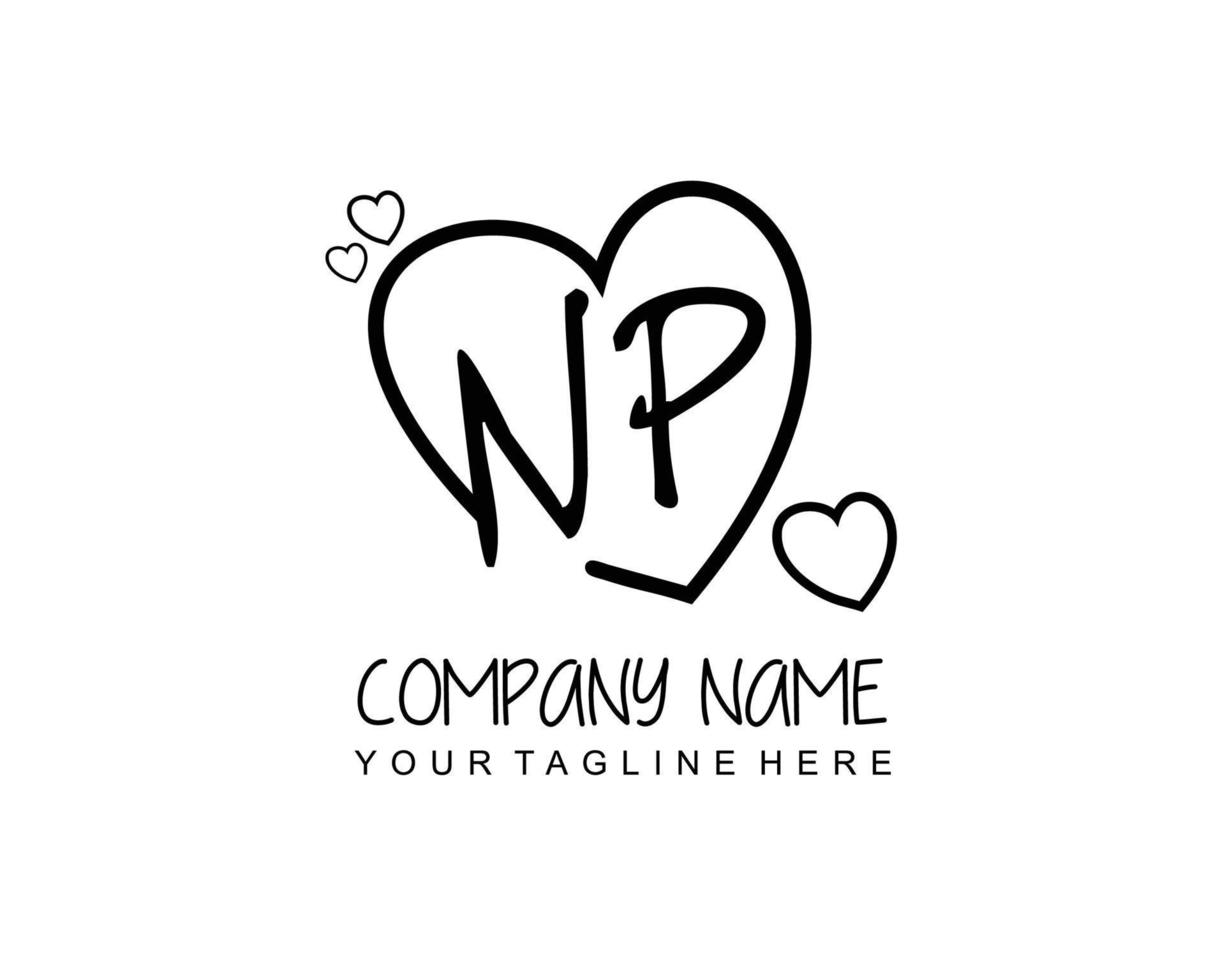 Initial NP with heart love logo template vector