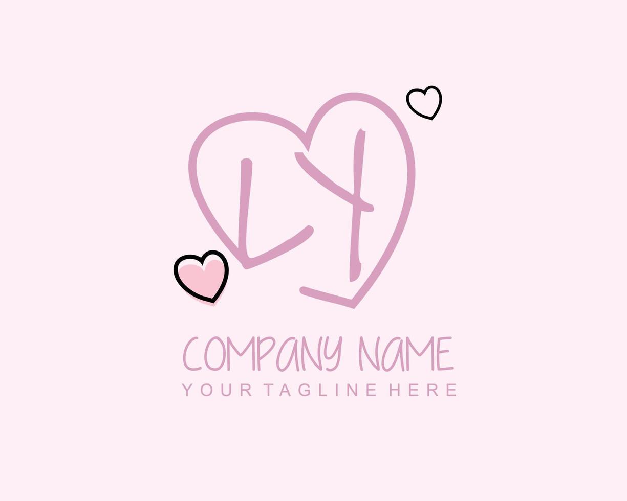 Initial LY with heart love logo template vector