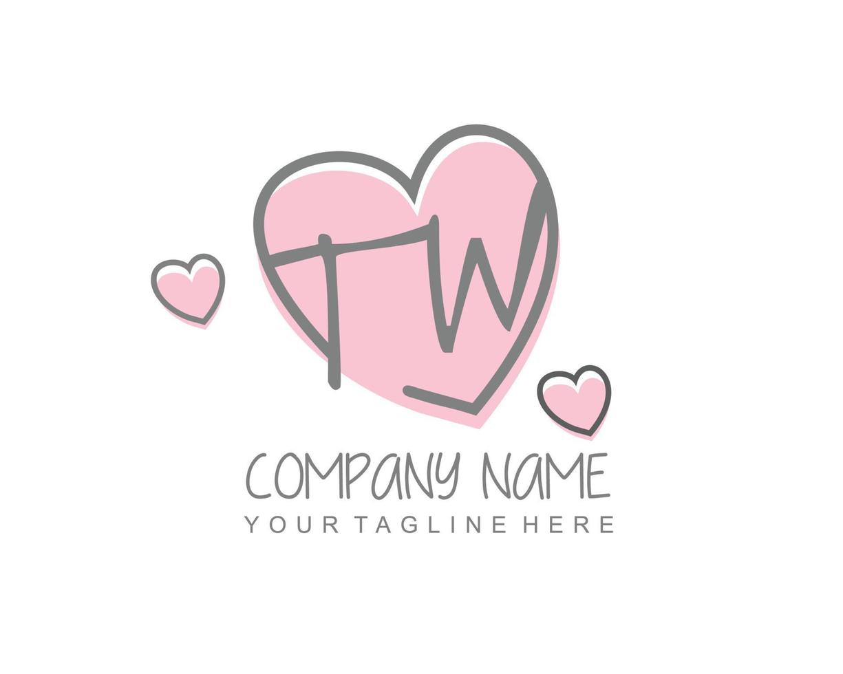 Initial TW with heart love logo template vector