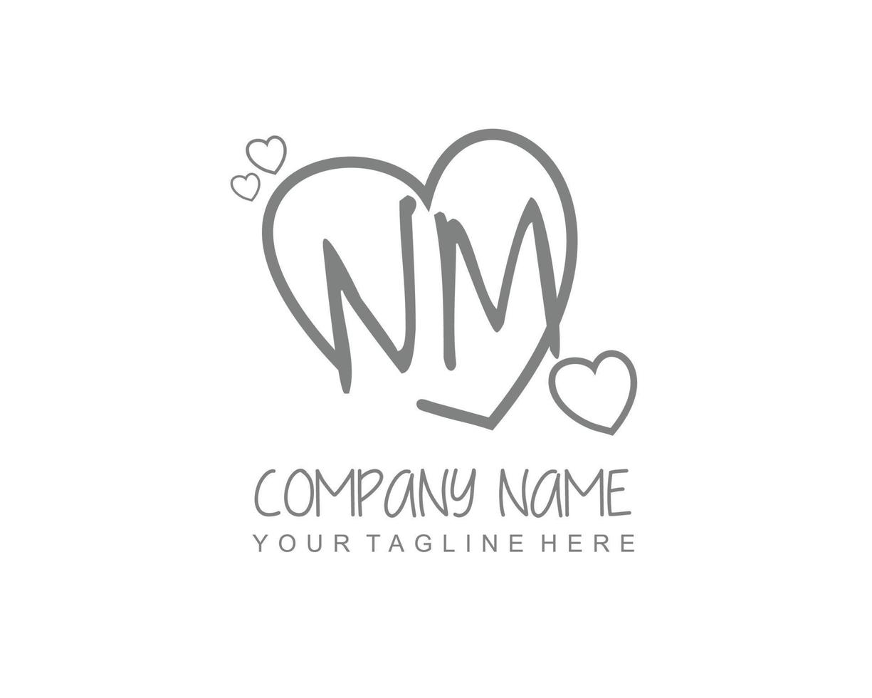 Initial NM with heart love logo template vector