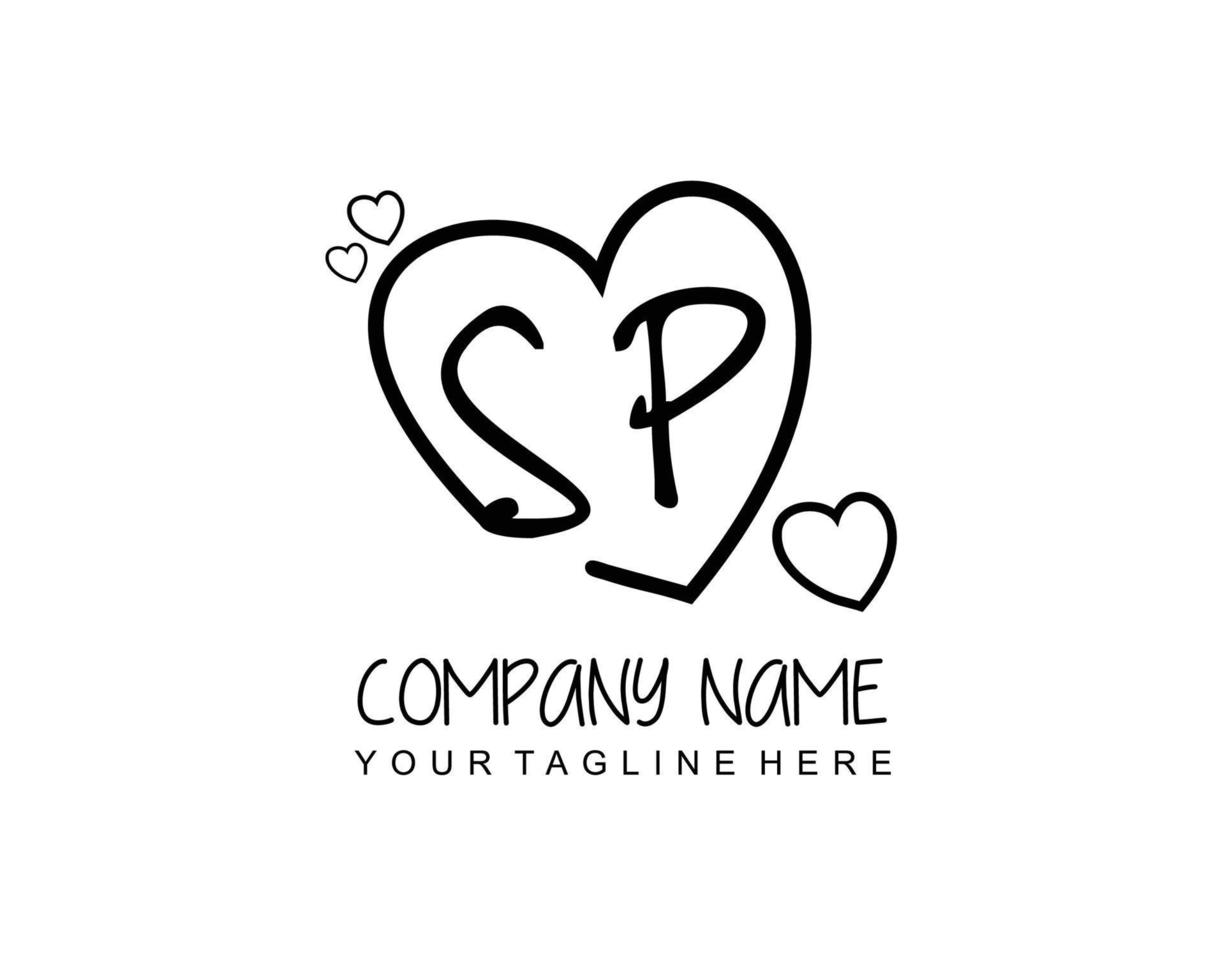 Initial SP with heart love logo template vector