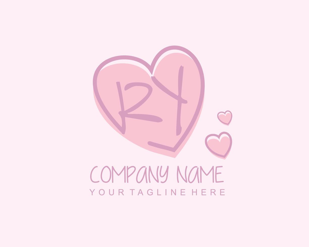 Initial RY with heart love logo template vector