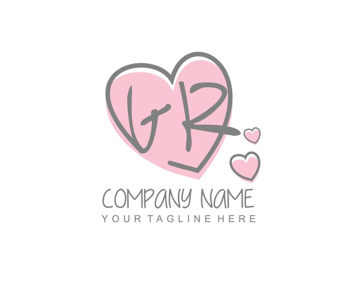 Initial GR with heart love logo template vector