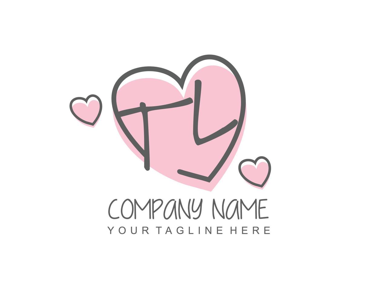 Initial TL with heart love logo template vector