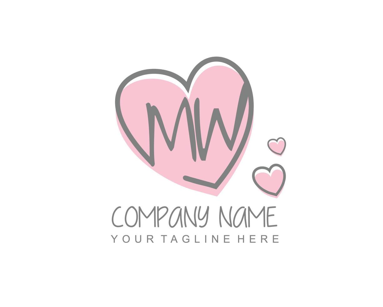 Initial MW with heart love logo template vector