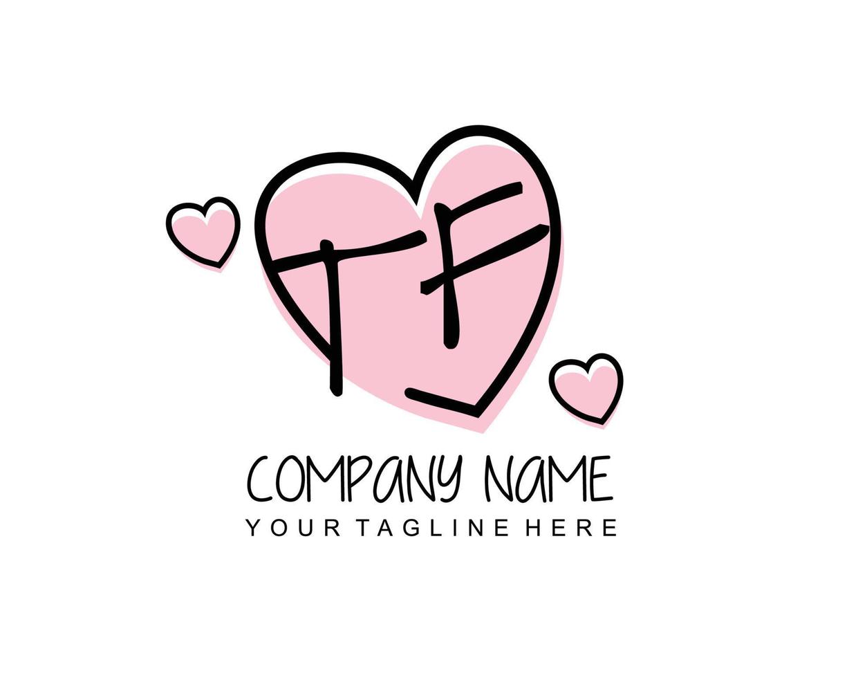 Initial TF with heart love logo template vector