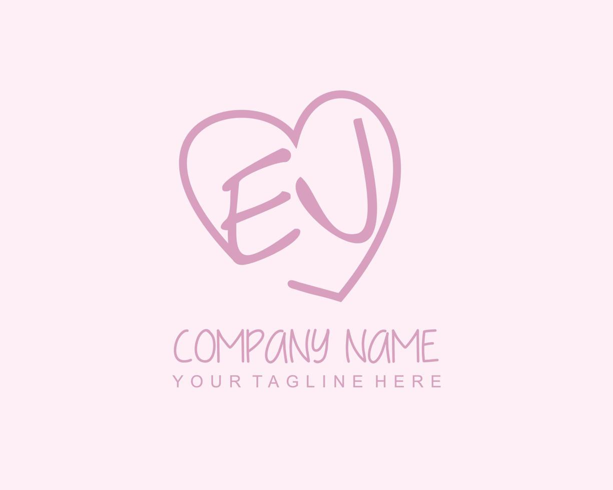 Initial EJ with heart love logo template vector