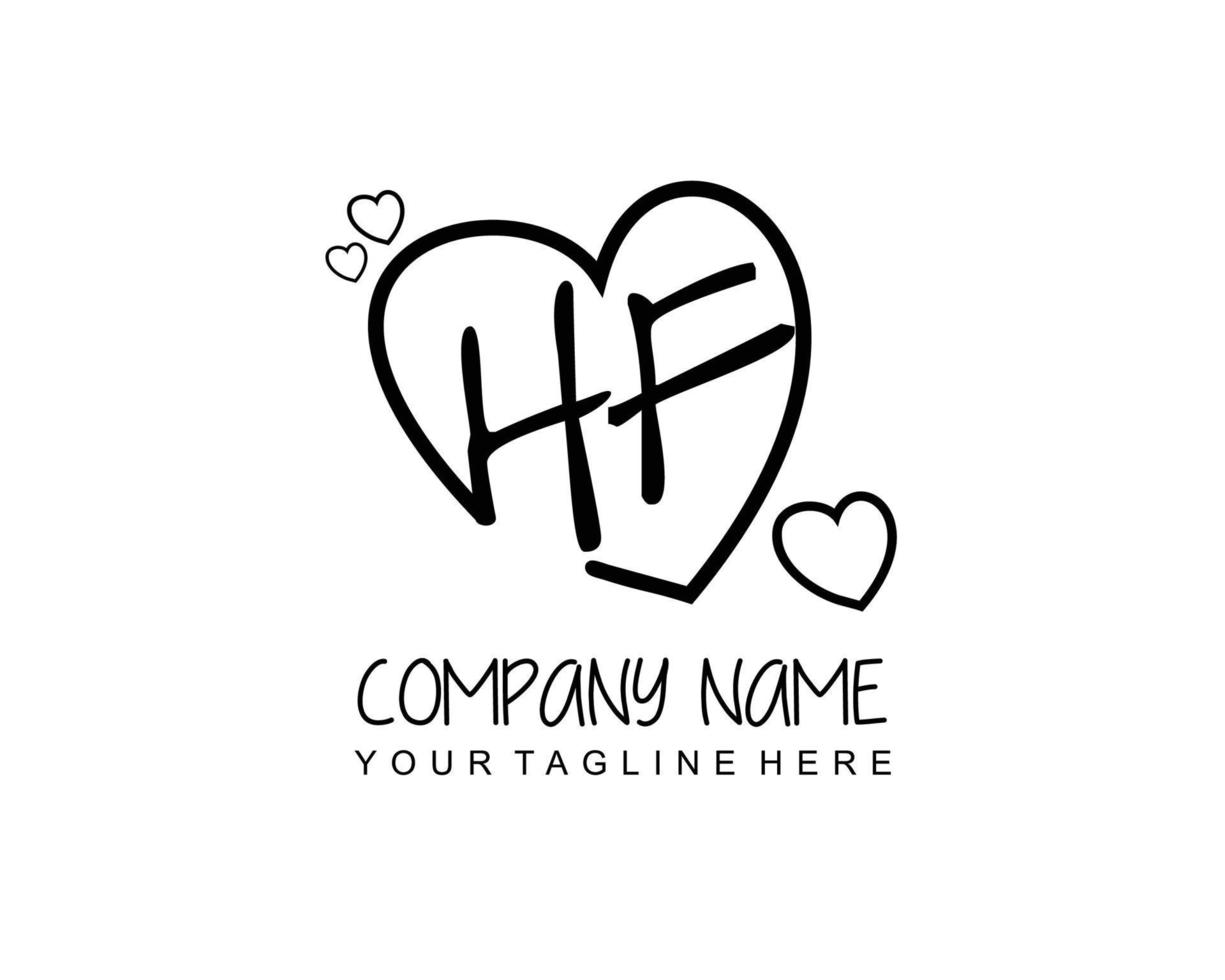 Initial HF with heart love logo template vector