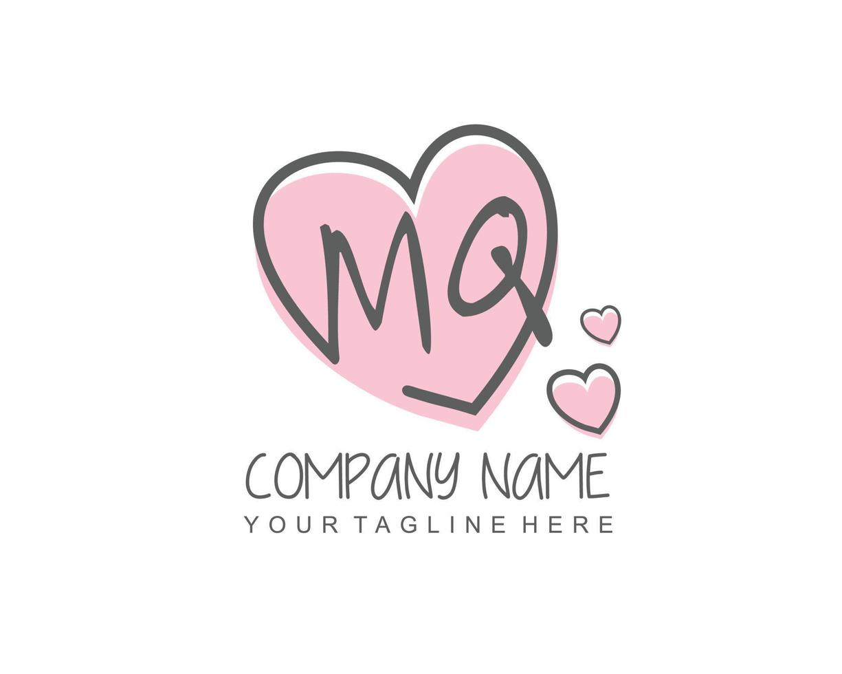 Initial MQ with heart love logo template vector