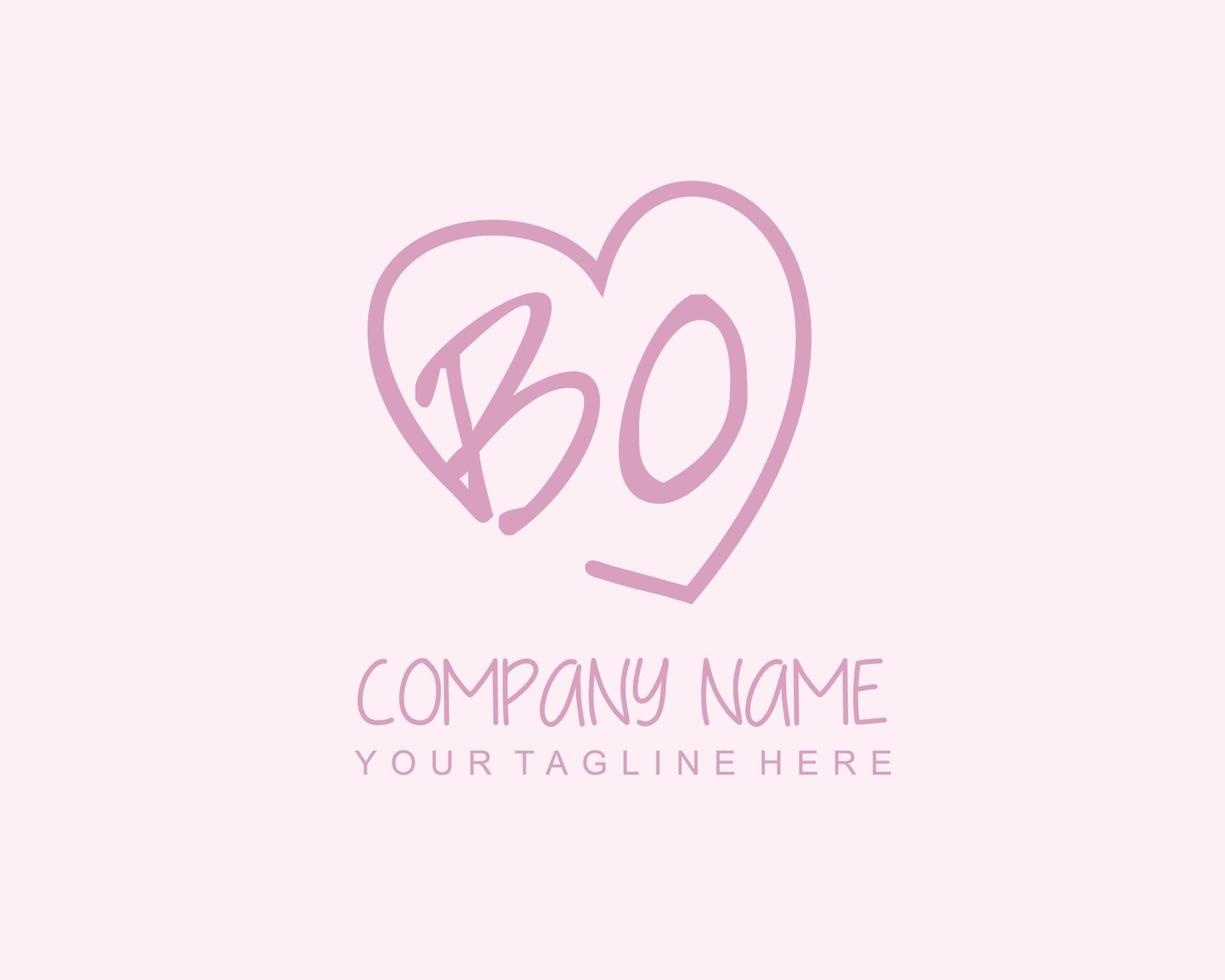 Initial BO with love logo template vector