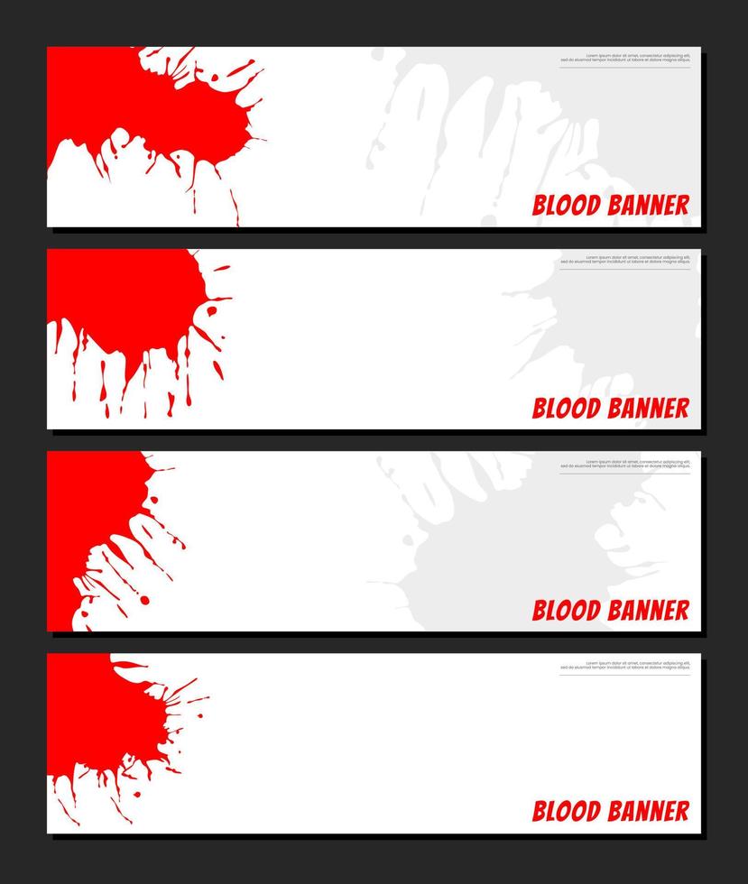 Blood splash background. Blood strip banner. red splash on white background. set of banners. grunge strip background blood. Blood splatter background. vector