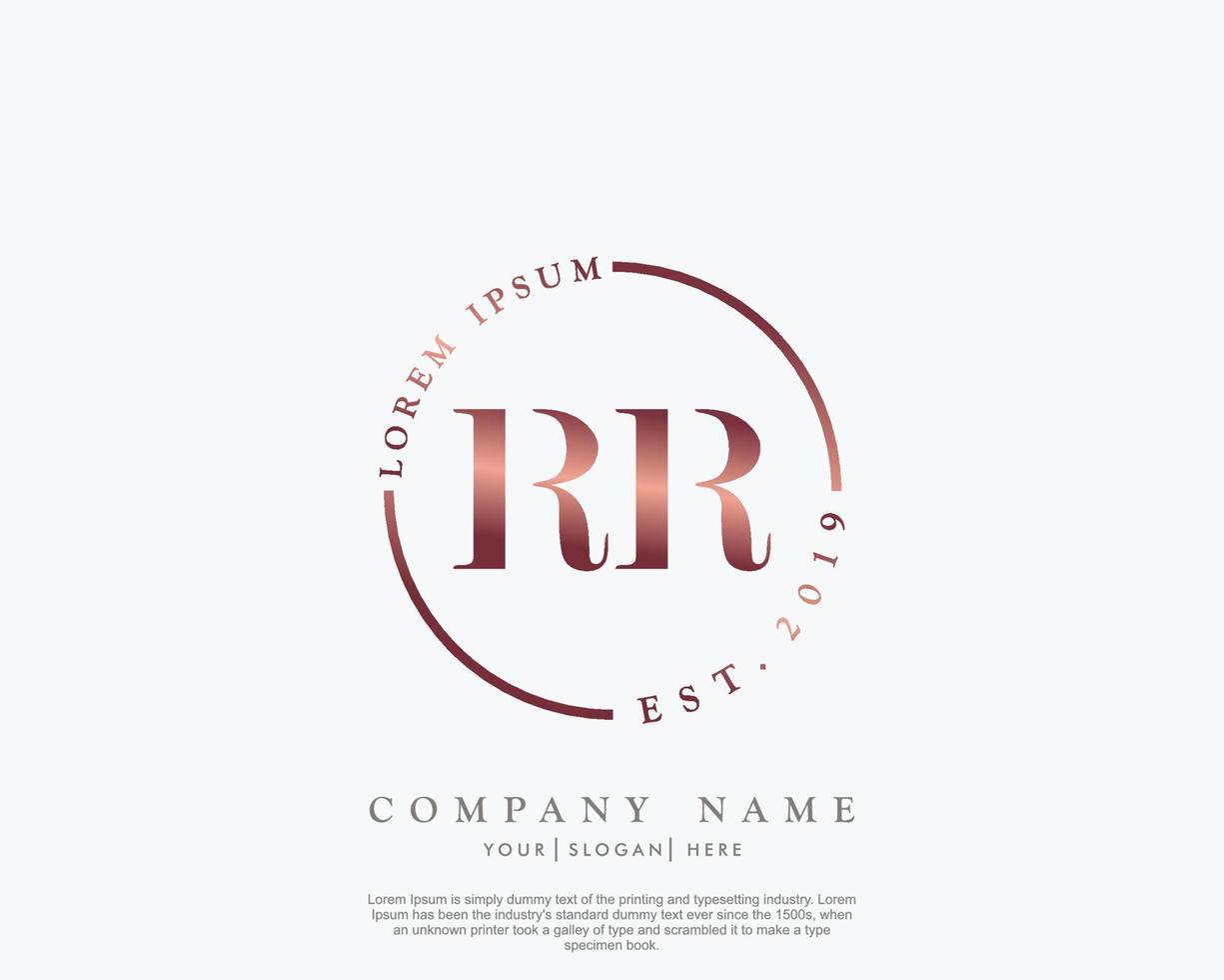 Initial RR Feminine logo beauty monogram and elegant logo design, handwriting logo of initial signature, wedding, fashion, floral and botanical with creative template vector