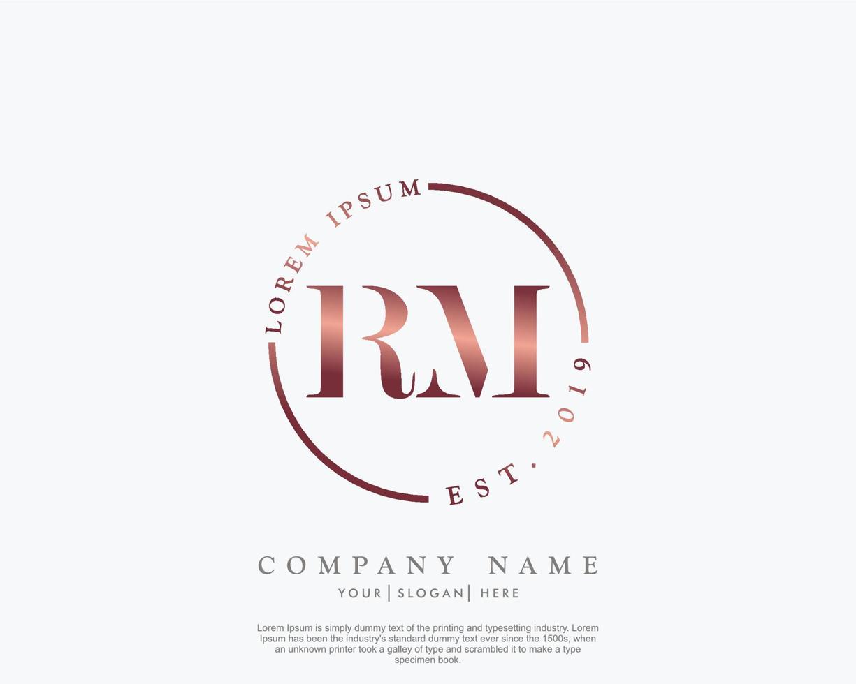 Initial RM Feminine logo beauty monogram and elegant logo design, handwriting logo of initial signature, wedding, fashion, floral and botanical with creative template vector