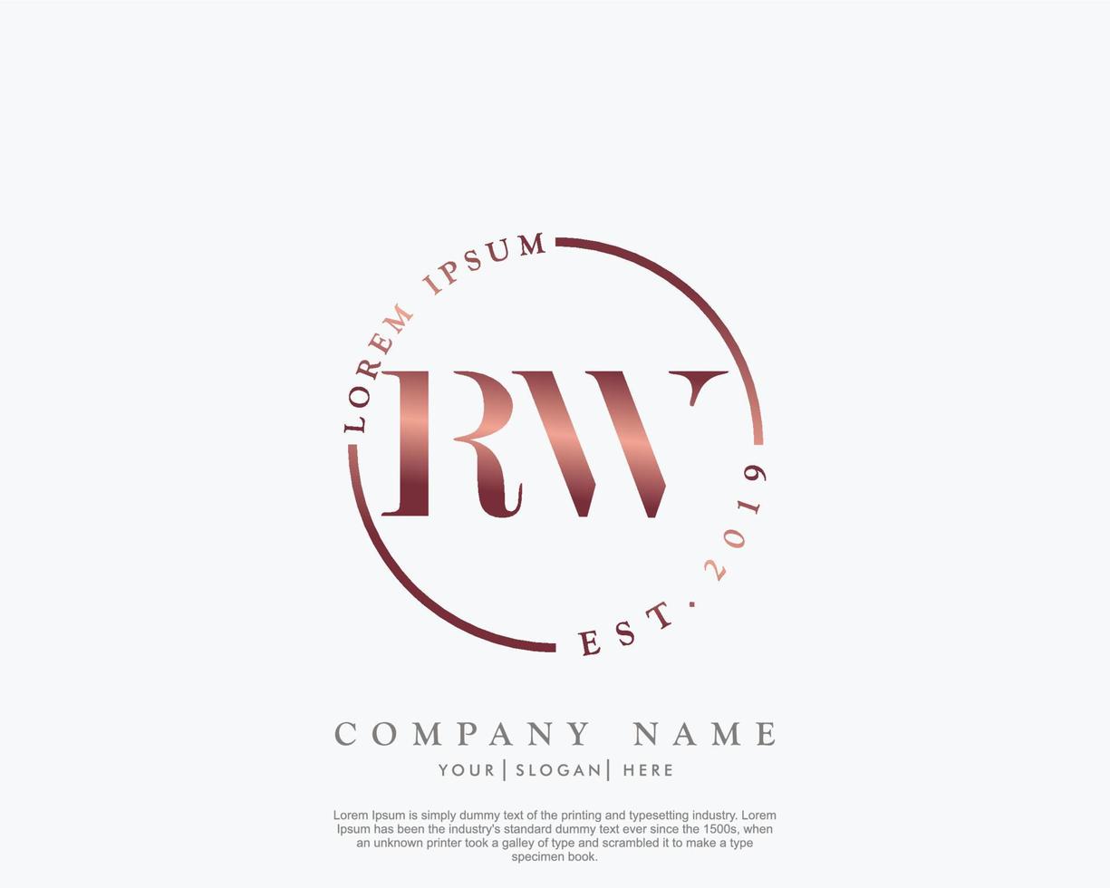 Initial RW Feminine logo beauty monogram and elegant logo design, handwriting logo of initial signature, wedding, fashion, floral and botanical with creative template vector