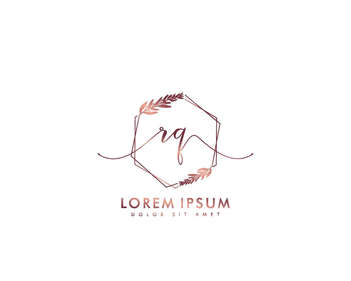 Initial RQ Feminine logo beauty monogram and elegant logo design, handwriting logo of initial signature, wedding, fashion, floral and botanical with creative template vector