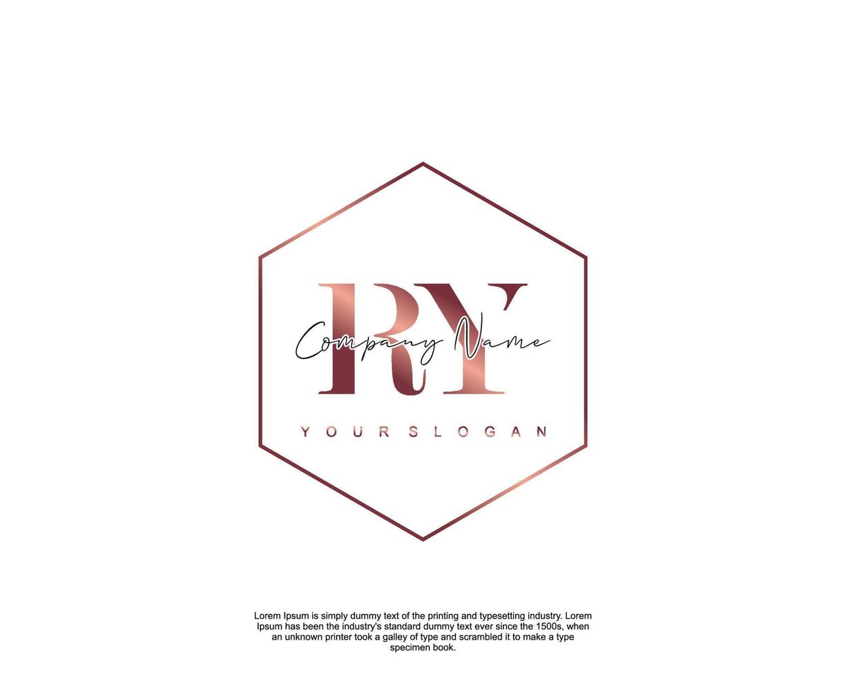 Initial RY Feminine logo beauty monogram and elegant logo design, handwriting logo of initial signature, wedding, fashion, floral and botanical with creative template vector