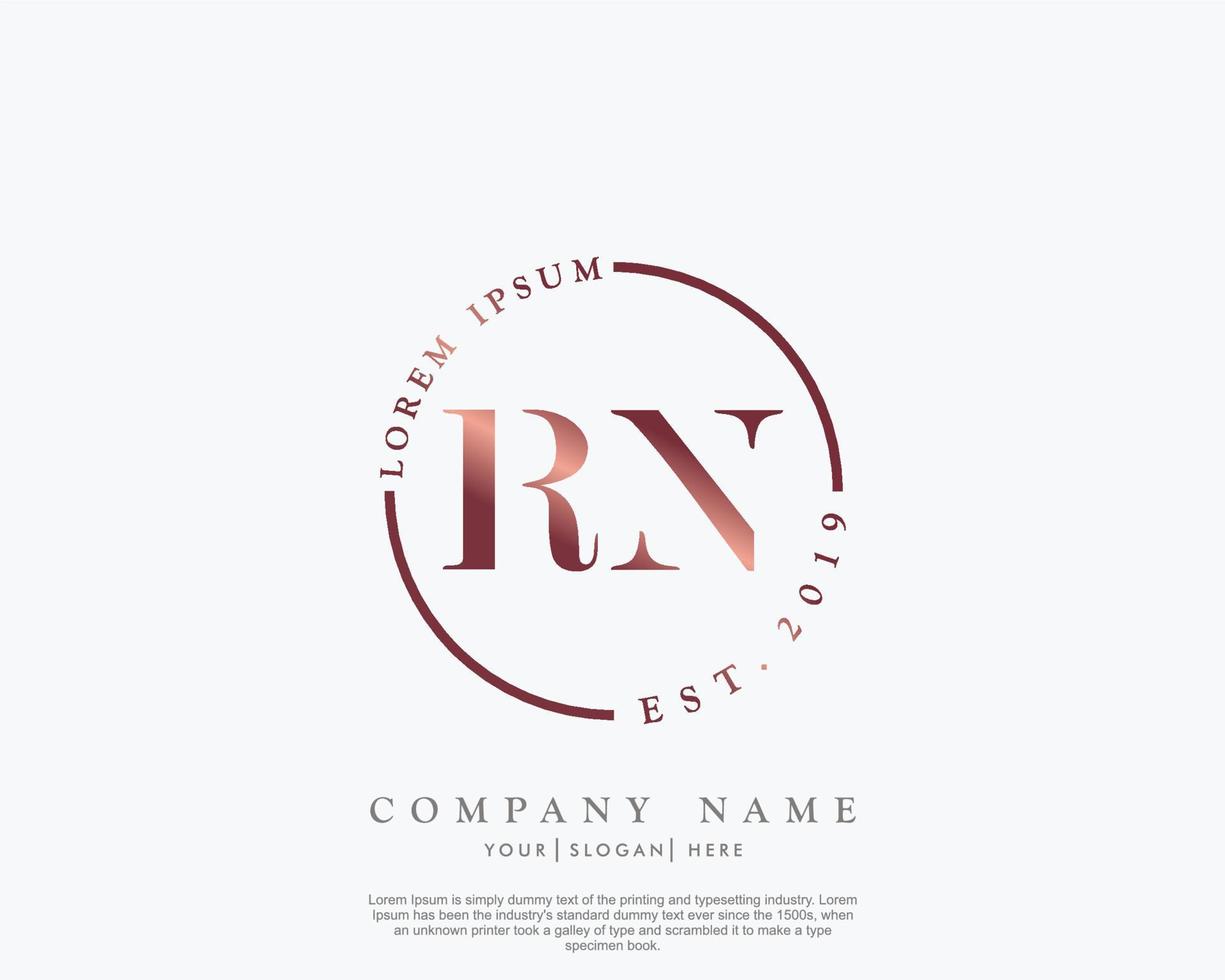 Initial RN Feminine logo beauty monogram and elegant logo design, handwriting logo of initial signature, wedding, fashion, floral and botanical with creative template vector