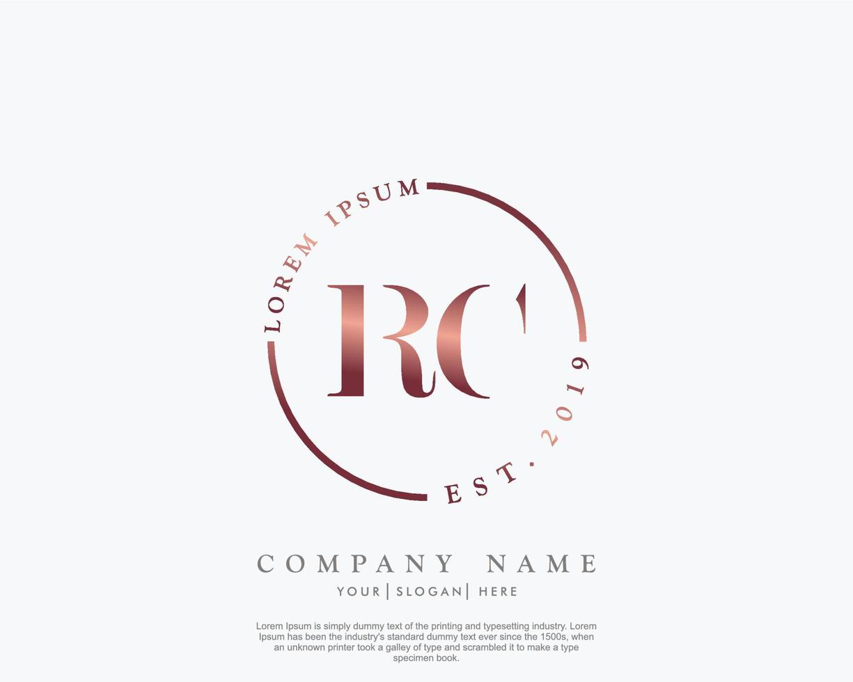 Initial RC Feminine logo beauty monogram and elegant logo design, handwriting logo of initial signature, wedding, fashion, floral and botanical with creative template vector