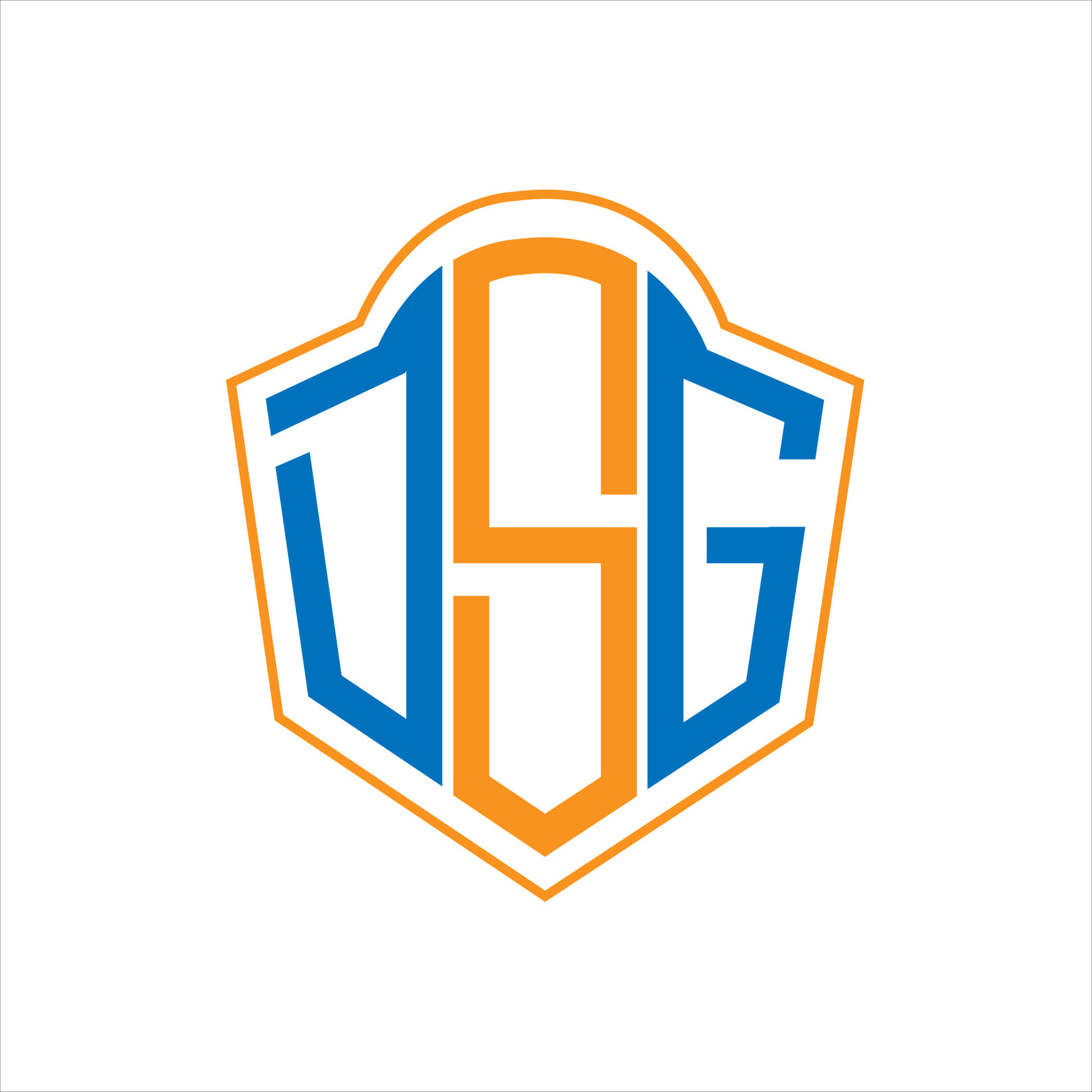 DSG abstract monogram shield logo design on white background. DSG