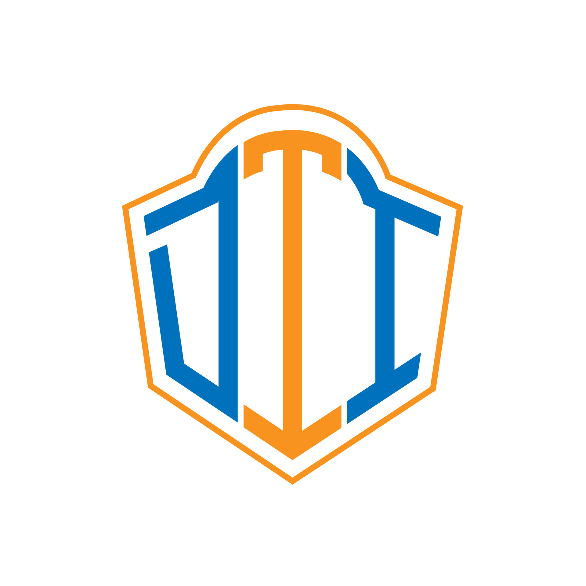 DTI abstract monogram shield logo design on white background. DTI