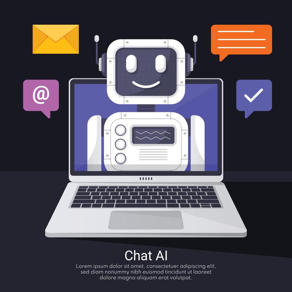 Chat AI Concept With Laptop and Robot vector