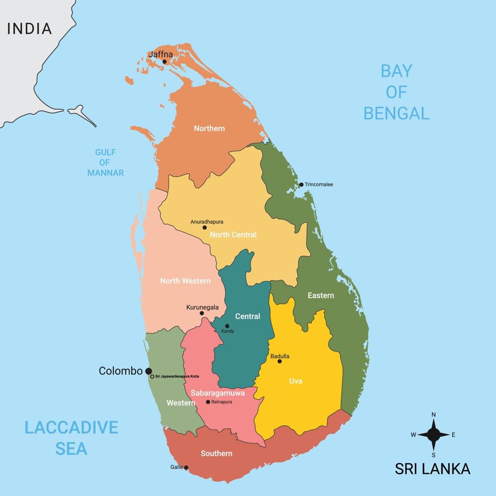 Sri Lanka Map with Surrounding Borders vector