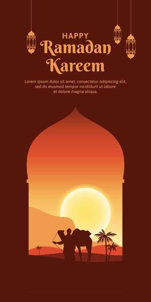 Ramadhan website banner mosque view desert vector