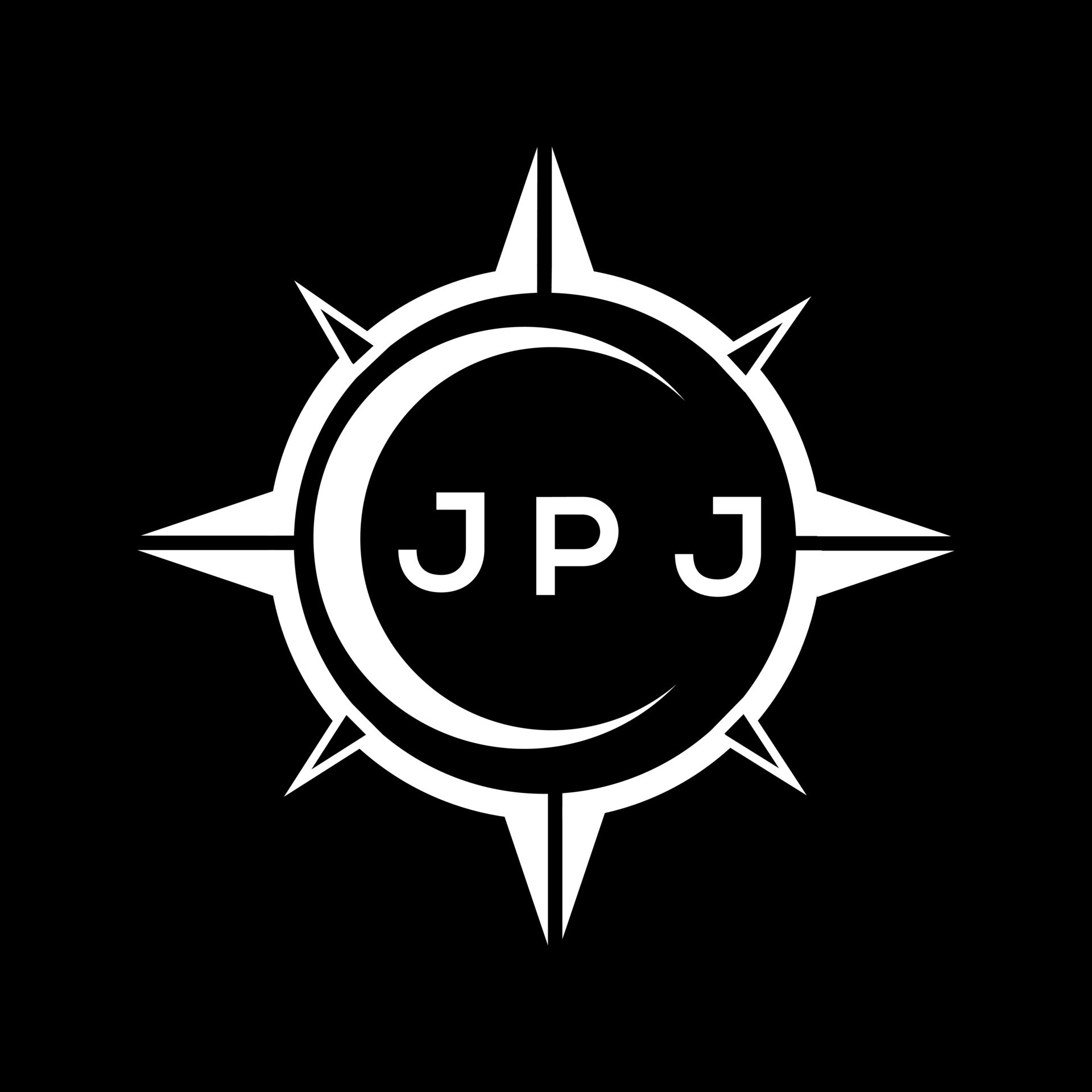 JPJ abstract technology circle setting logo design on black background ...