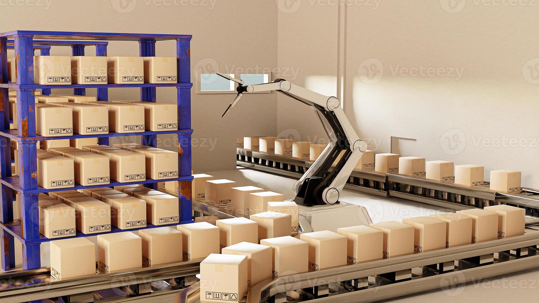 Arm Robot AI manufacture Box product Object for manufacturing industry technology Product export and import of future For Products, food, cosmetics, apparel warehouse mechanical future technology photo