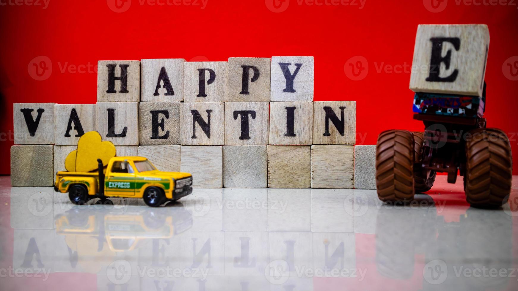 minahasa, Indonesia  January 2023, Happy valentine's day from stacked wooden blocks photo