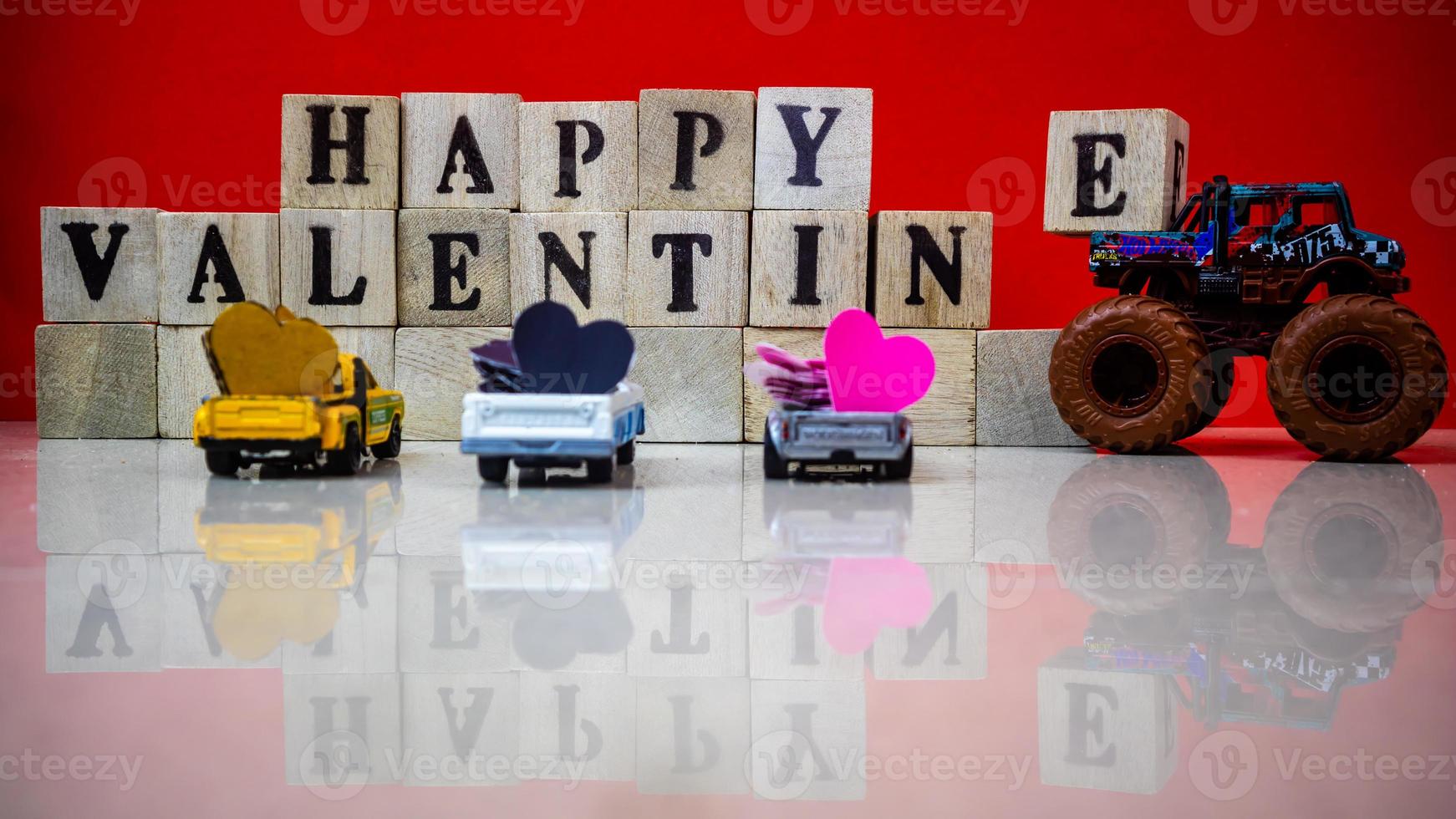 minahasa, Indonesia  January 2023, Happy valentine's day from stacked wooden blocks photo