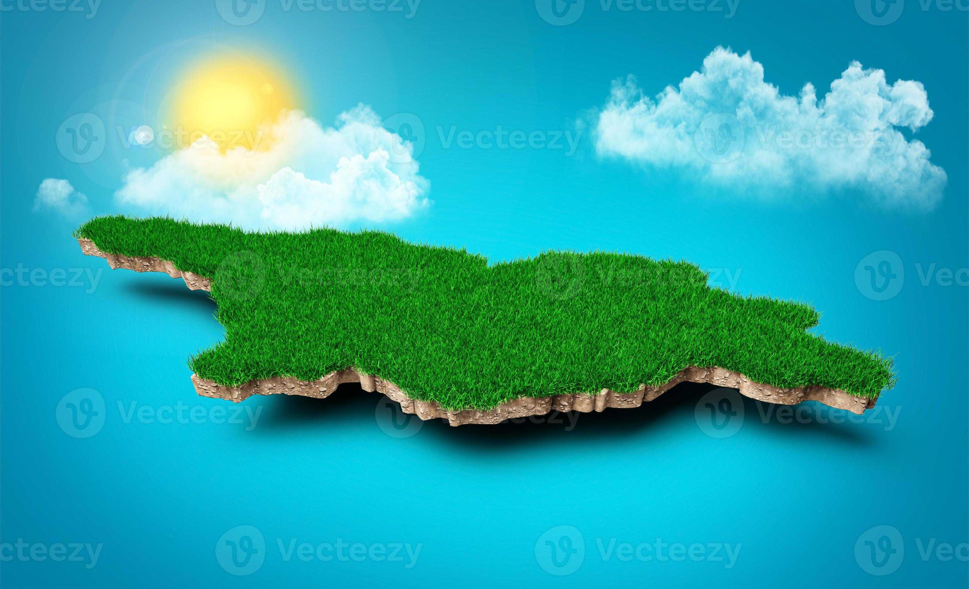 Georgia Map, Realistic 3D Map of Georgian Clouds Tree sun rays on