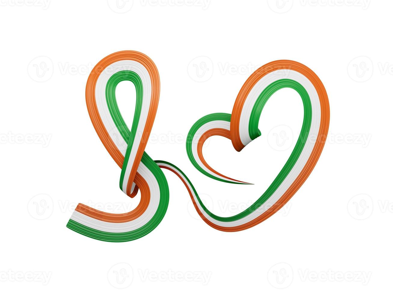 3d Ireland wavy ribbon flag, heart shaped Ireland flag on white background, 3d illustration photo